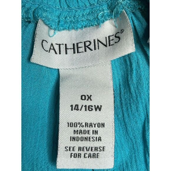 NWT Catherines‎ 0XL 14/16W Teal Blue Wide Leg Elastic Waist Capri Rayon Crinkle - Picture 6 of 7